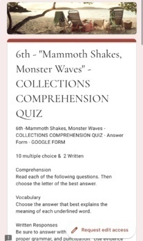 Preview of "Mammoth Shakes, Monster Waves" - COLLECTIONS 6 -Google Forms Quiz