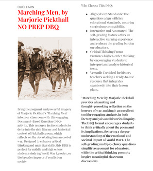 Preview of "Marching Men" by Marjorie Pickthall Exploring the Reflection on War DBQ NO PREP