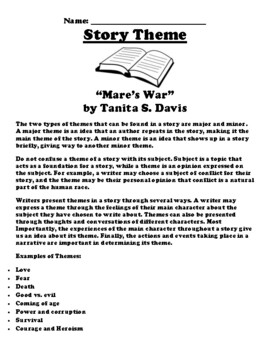 Mare's War” by Tanita S. Davis UDL THEME WORKSHEET by Northeast Education