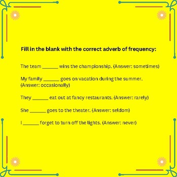 Mastering Adverbs Of Frequency A Practical Exercise Guide Tpt