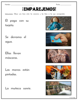 Preview of Spanish "Match Sentences to Pictures" – 10 Worksheets for Beginning Readers