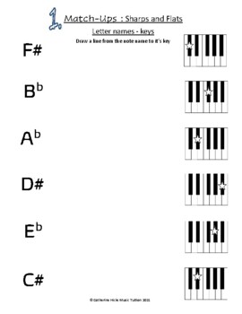 Match-ups" Worksheets Keyboard Note name to (Sharps and Flats)