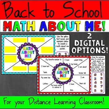 Preview of "Math About Me" Digital Back To School All About Me Distance Learning 