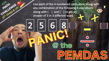 Preview of [Math Challenge #39] PEMDAS PANIC! Use numbers 2, 5, 6, 8 once to get 3.