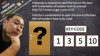 Preview of [Math Challenge #63] PRESS the BUTTON 5 TIMES & ADD to 20! Unlock the door!