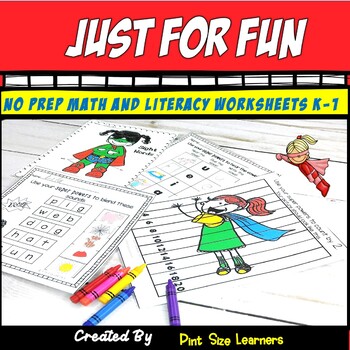 Preview of Math and Literacy | No Prep | Worksheets | K and 1