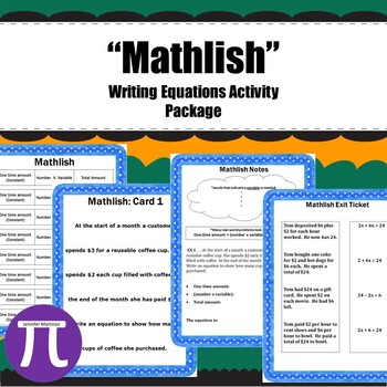 Preview of "Mathlish" Writing Equations Activity Package