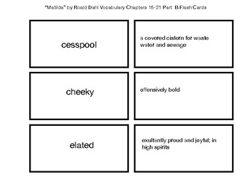 Matilda By Roald Dahl Vocabulary Chapters Part B Flash Cards