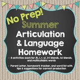 No Prep Summer Articulation and Language Homework
