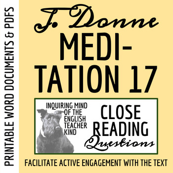 Preview of "Meditation 17" by John Donne Close Reading Analysis Worksheet for High School