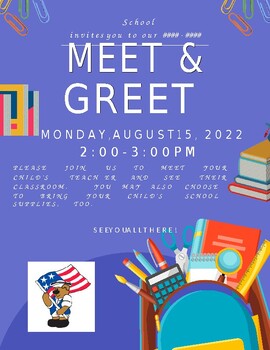 Preview of "Meet & Great" Back To School editable Flyer