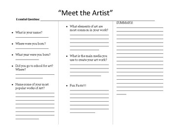 Preview of "Meet the Artist" Artist Research Trifold