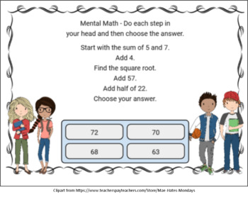 Preview of  Mental Math Practice Grades 6-8 Easel Self-Checking