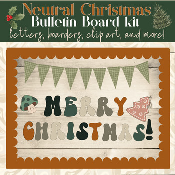 Preview of "Merry Christmas" Neutral Holiday Bulletin Board Kit: Letters, Borders, Banners