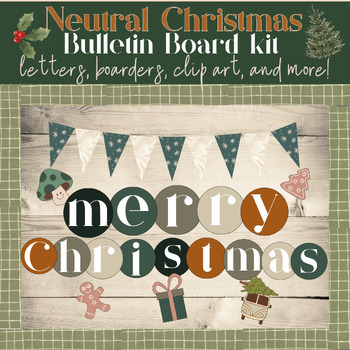 Preview of "Merry Christmas" Pop Neutral Holliday Bulletin Board Kit Letters, Borders More
