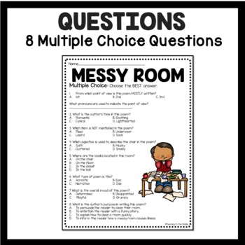 "Messy Room" Poem by Shel Silverstein Reading Comprehension Worksheet