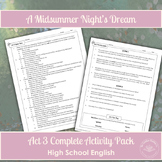 "Midsummer Night's Dream" Act 3 Activity Pack | Shakespear
