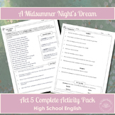 "Midsummer Night's Dream" Act 5 Activity Pack |Shakespeare