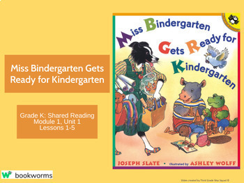 Preview of "Miss Bindergarten Gets Ready for Kindergarten" Google Slides- Bookworms 