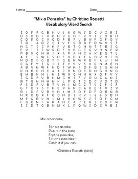 Preview of "Mix a Pancake" by Christina Rossetti Word Search and Poem