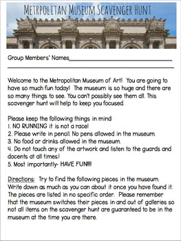 "Mixed Up Files..." Scavenger Hunt for the Metropolitan Museum of Art