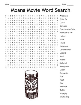 Preview of "Moana" Movie Word Search