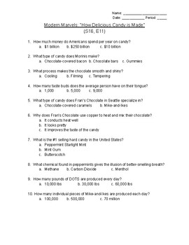 Preview of "Modern Marvels: Candy" Video Worksheet w/ Answer Key