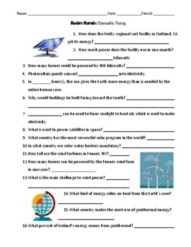 Preview of "Modern Marvels- Renewable Energy" Video Worksheet