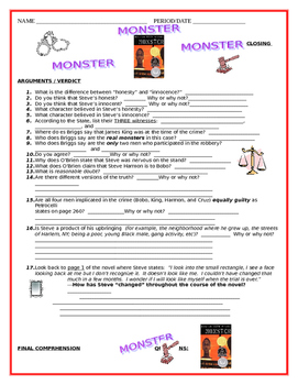 monster walter dean myers essay questions