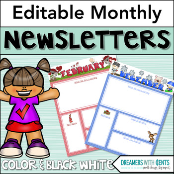 Editable Monthly Newsletter Templates : Color and Blackline! PDF or ...