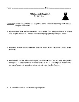 Preview of "Mother and Daughter" Review Worksheet or Assessment with Detailed Answer Key