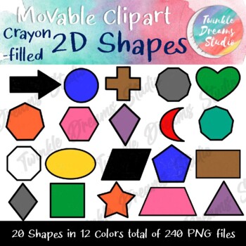 [Movable Clipart] Crayon 2D Shapes for Digital and Print Resources