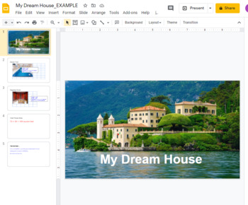 Preview of "My Dream House" - Length, Width and Area Project using Google Slides