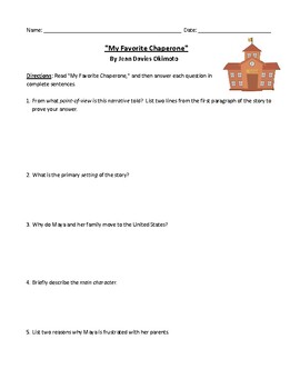 Preview of "My Favorite Chaperone" Review, Assessment, or Homework with Detailed Answer Key