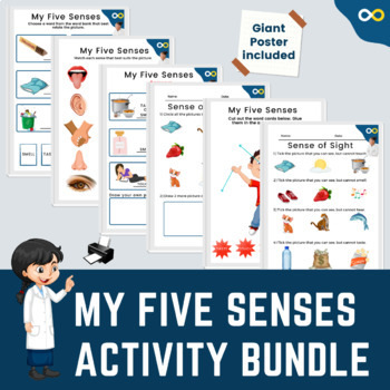 Preview of My Five Senses Worksheets Packet with A2 Science Poster