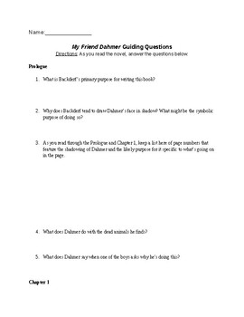Preview of "My Friend Dahmer" Guided Questions