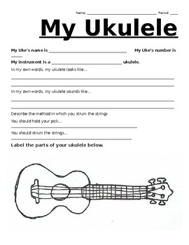 Preview of 'My Ukulele': Beginner Ukulele Worksheet, Study and Curriculum