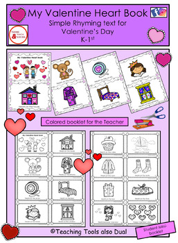 Preview of "My Valentine Heart Book" Valentine's Day Simple Rhyming text K,1 (English)