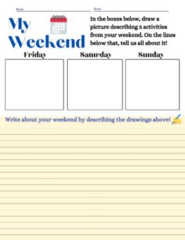 Preview of 'My Weekend' Graphic Organizer Template (Illustrations & Written)