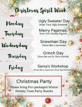 Preview of *NEW 2023Christmas Spirit Week flyers: Different designs-bonus "Christmas Party"