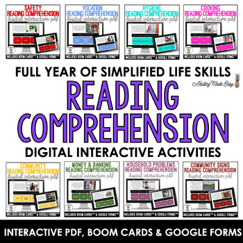 Preview of Life Skills Simplified Reading Comprehension Digital Activity BUNDLE