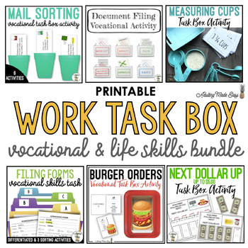 Preview of Vocational & Life Skills Printable Work Task Box Bundle