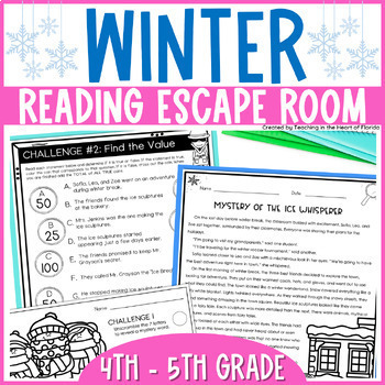 Preview of Winter Reading Escape Room Activities 4th - 5th Grade
