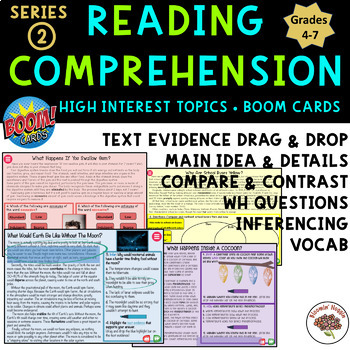 Preview of Reading Comprehension Boom Cards, High Interest, Grades 4-8, Series 2