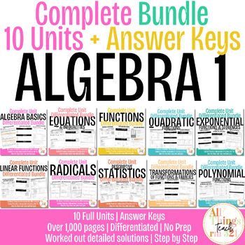 Preview of Algebra 1 - No Prep Full Curriculum + Differentiated - 10 Units + Ans Kys