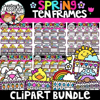 Preview of Spring Ten Frames Clipart Bundle {Math, Counting Clipart}