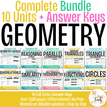 Preview of Geometry - No Prep Full Curriculum + Differentiated - 10 Units + Ans Kys