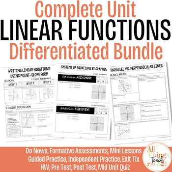 Preview of Linear Functions NO PREP Complete UNIT + Differentiated + Ans Keys (ALG 1)