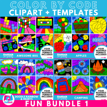 Preview of Color By Code Clipart + Editable Templates FUN 1 BUNDLE