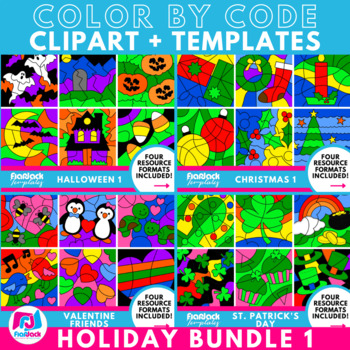 Preview of HOLIDAY 1 Color By Code Clipart + Editable Printable + Digital Templates Bundle